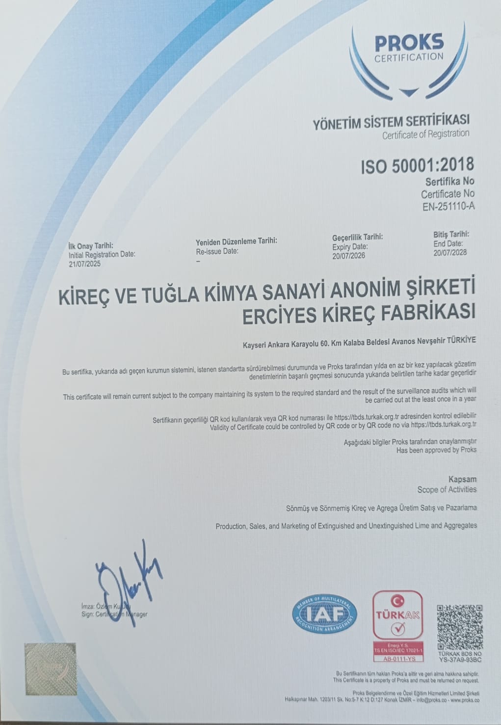 ISO 50001 energy management certificate